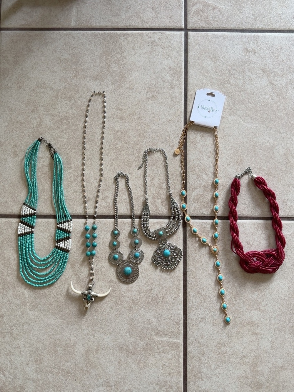 6 Western Boho Statement Necklaces Bundle | West & Co Turquoise Color